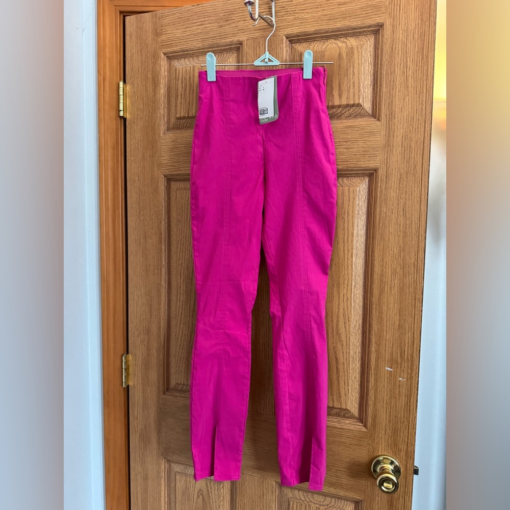 NWT H&M Bright Pink Ankle Pants with Front Slits at Ankle